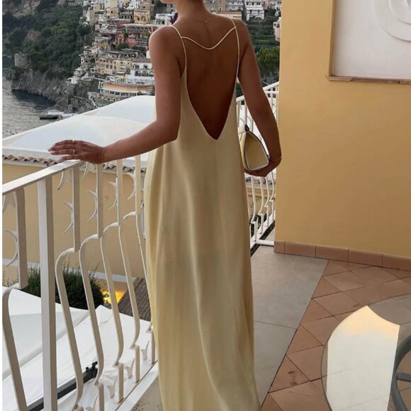 NWT Backless Vacation Satin Long Dress, Med - Picture 4 of 9
